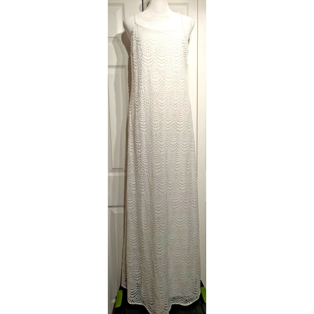 Lilly Pulitzer Scalloped Shell Lace Sz M Long Maxi Dress Resort Beach Sleeveless